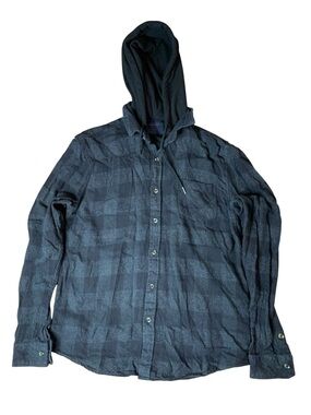 NOMAD Plaid Button Down Hooded Flannel Shirt Gray Black Men's Size Medium